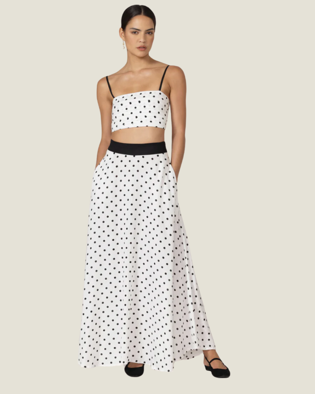 The Nova: Polka Dot Linen Maxi Skirt