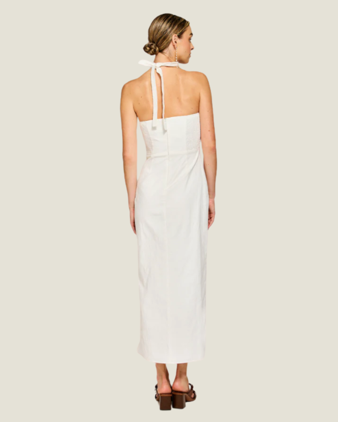 Fable Halter Bustier White Shell Midi Dress