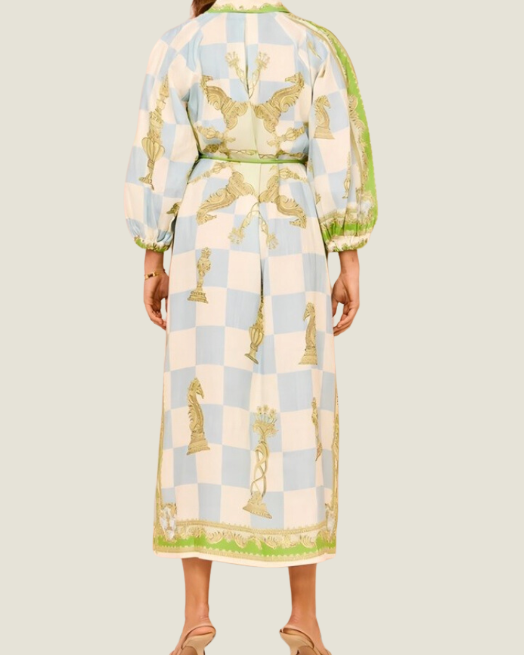 The Rome: Check Print Long Sleeve Maxi Dress with Belt