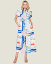 Maren Nautical Print Belted Midi Dress