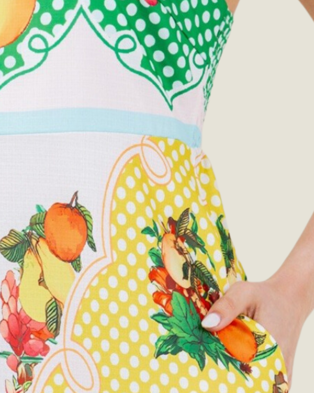 The Spritz: Fruit Print Sleeveless Midi Dress