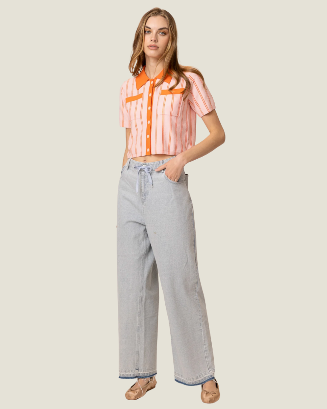 Rheba Striped Collared Crop Top