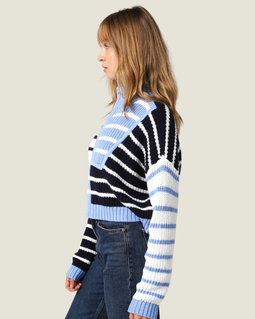 The City Girl: Multi Striped Quarter Zip Sweater