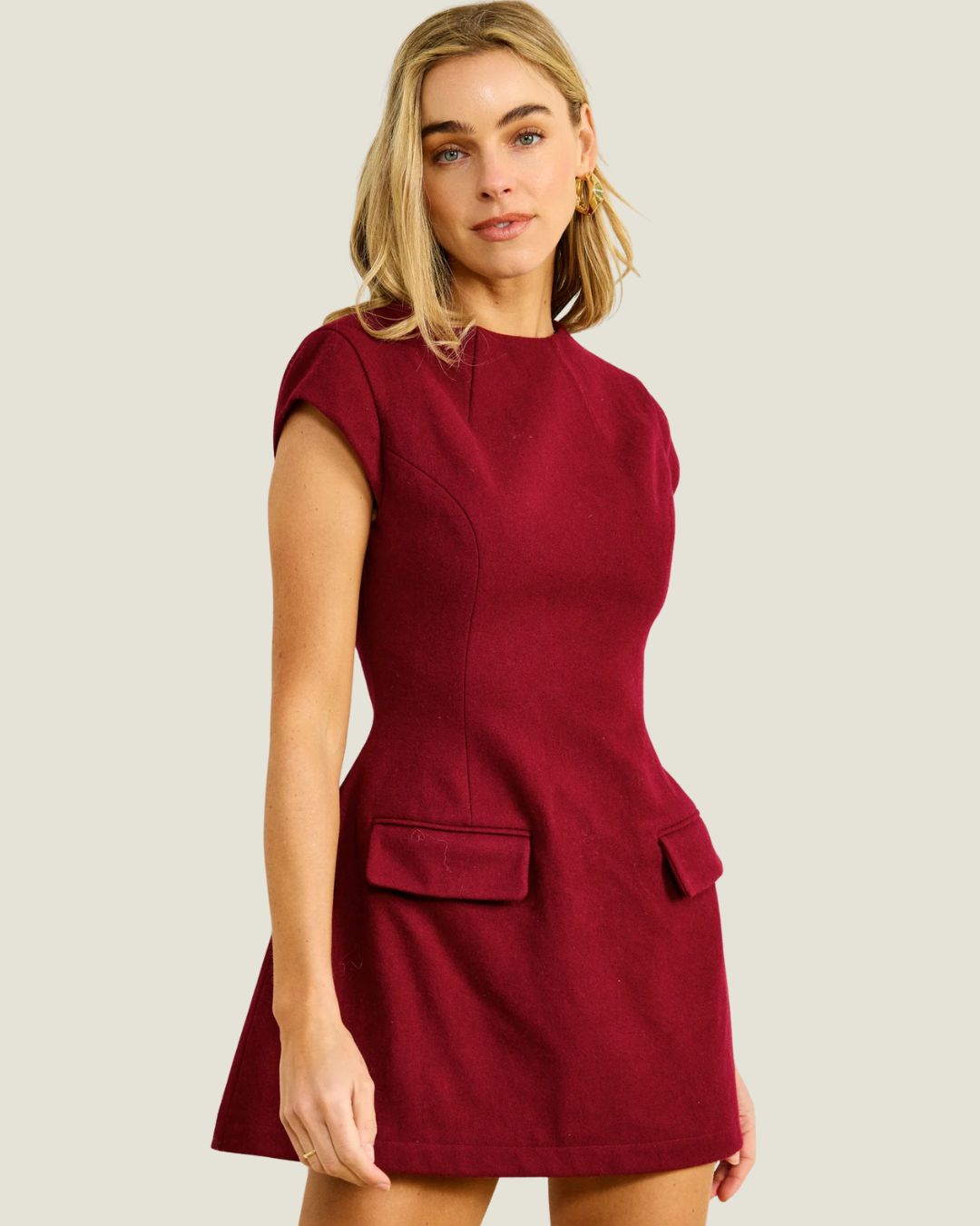 Noelia Wine Cap Sleeve Mini Dress