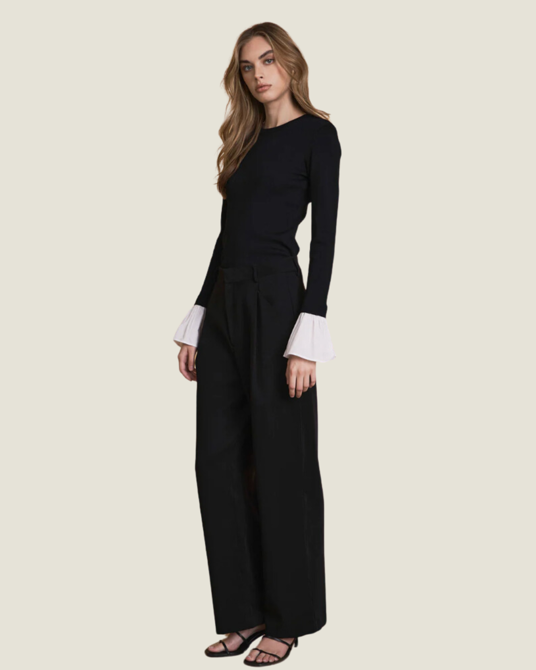 The Grand Central: Black Cotton Long Sleeve Top