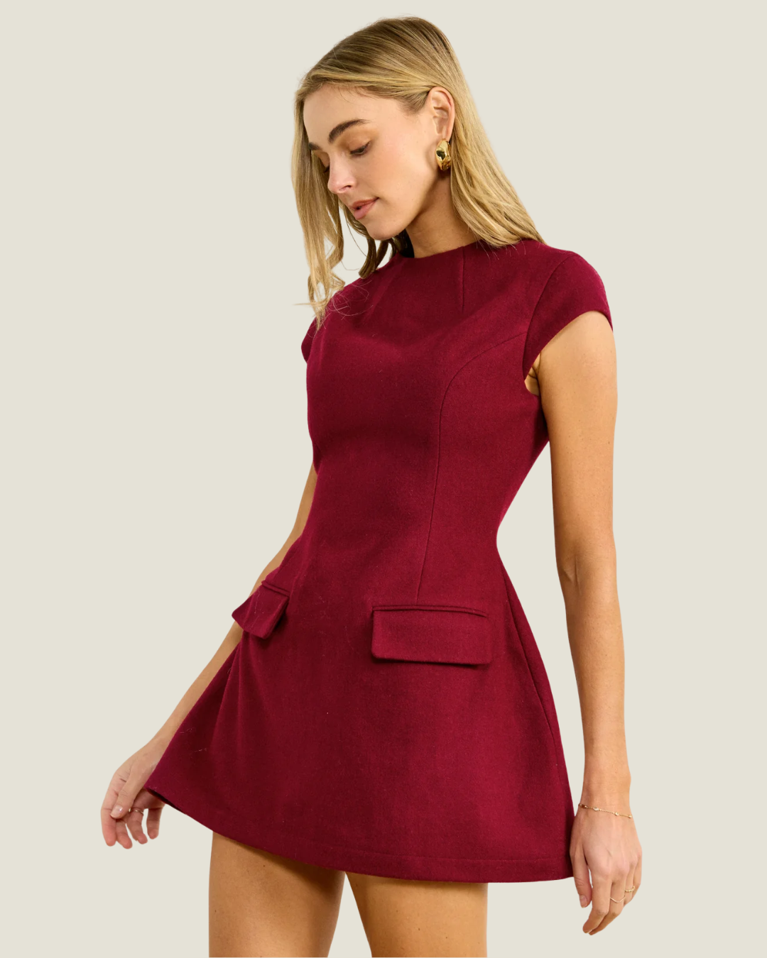 Noelia Wine Cap Sleeve Mini Dress