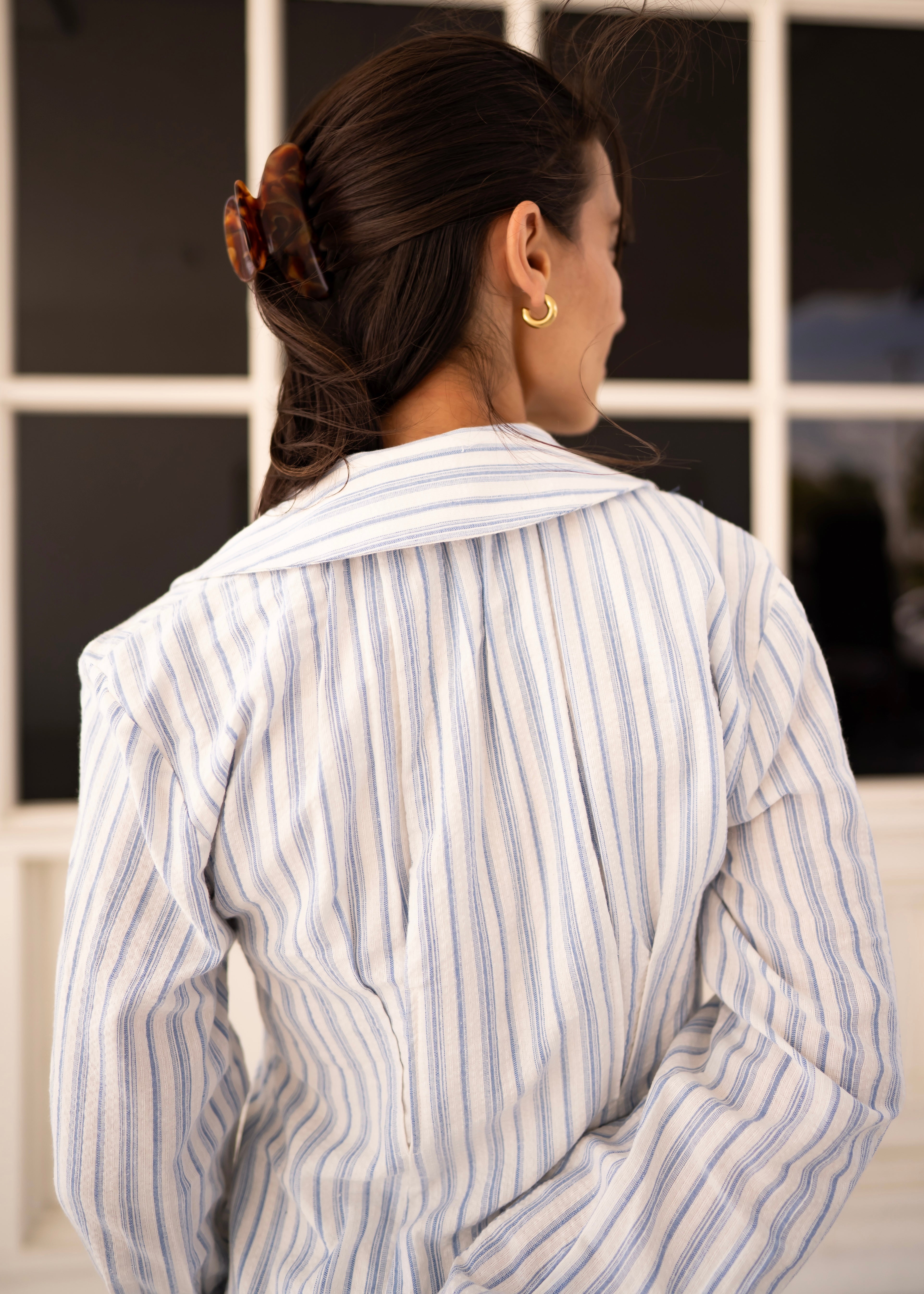 The Chatham: White & Blue Collared Shirt Mini Dress