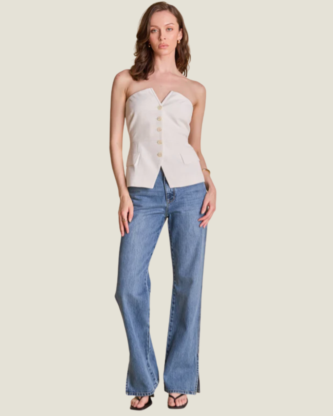 The Heather: Strapless Linen Blouse