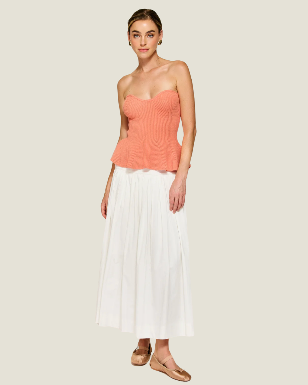 Saffy Strapless Ribbed Knit Peplum Top