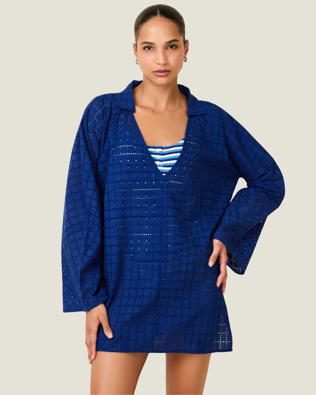 Alba Tunic Swimwear Cover Up– a crochet blue cover-up  by Solid & Striped available at Love Celine a women’s boutique in SWFL.