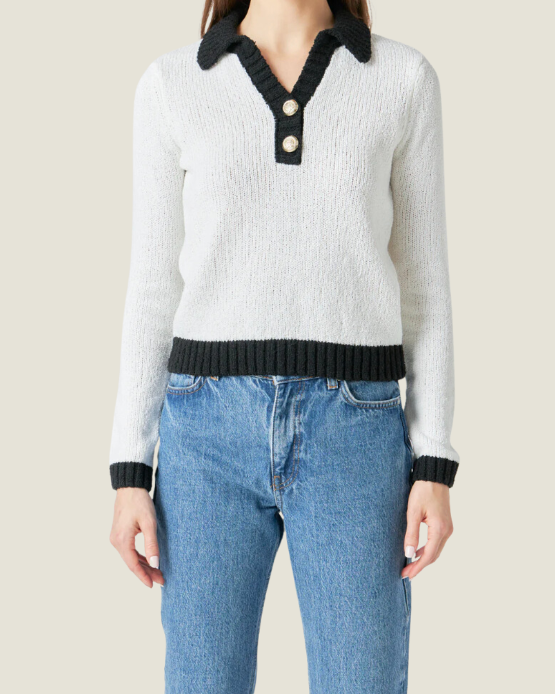 The Paige: Knit Collared Contrast Sweater