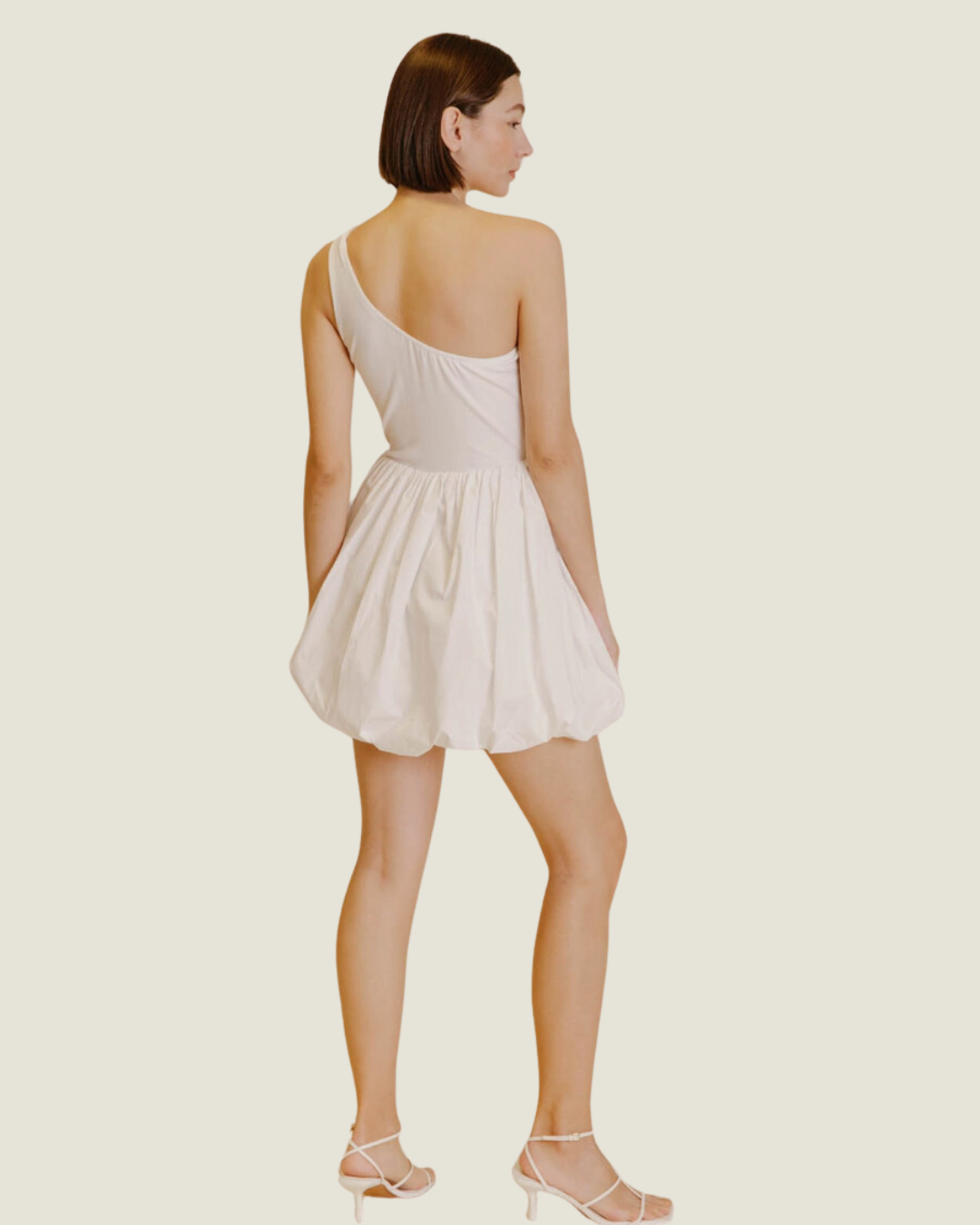 The Sorelle: White One Shoulder Bubble Hem Mini Dress