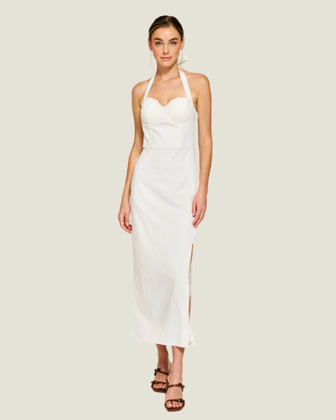 Fable Halter Bustier White Shell Midi Dress