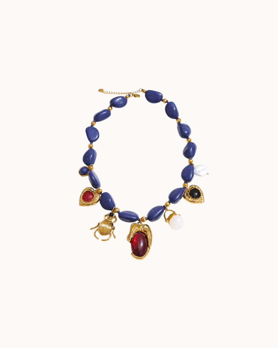 Slade Navy Beaded Charm Necklace