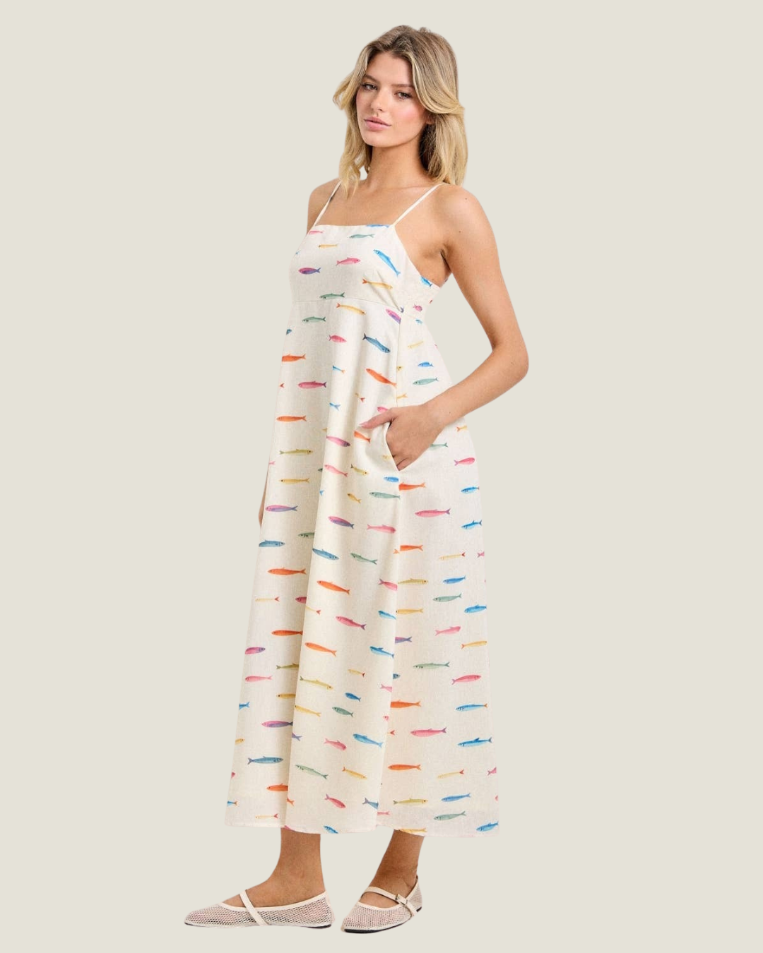 Marnie Fish Print Midi Dress