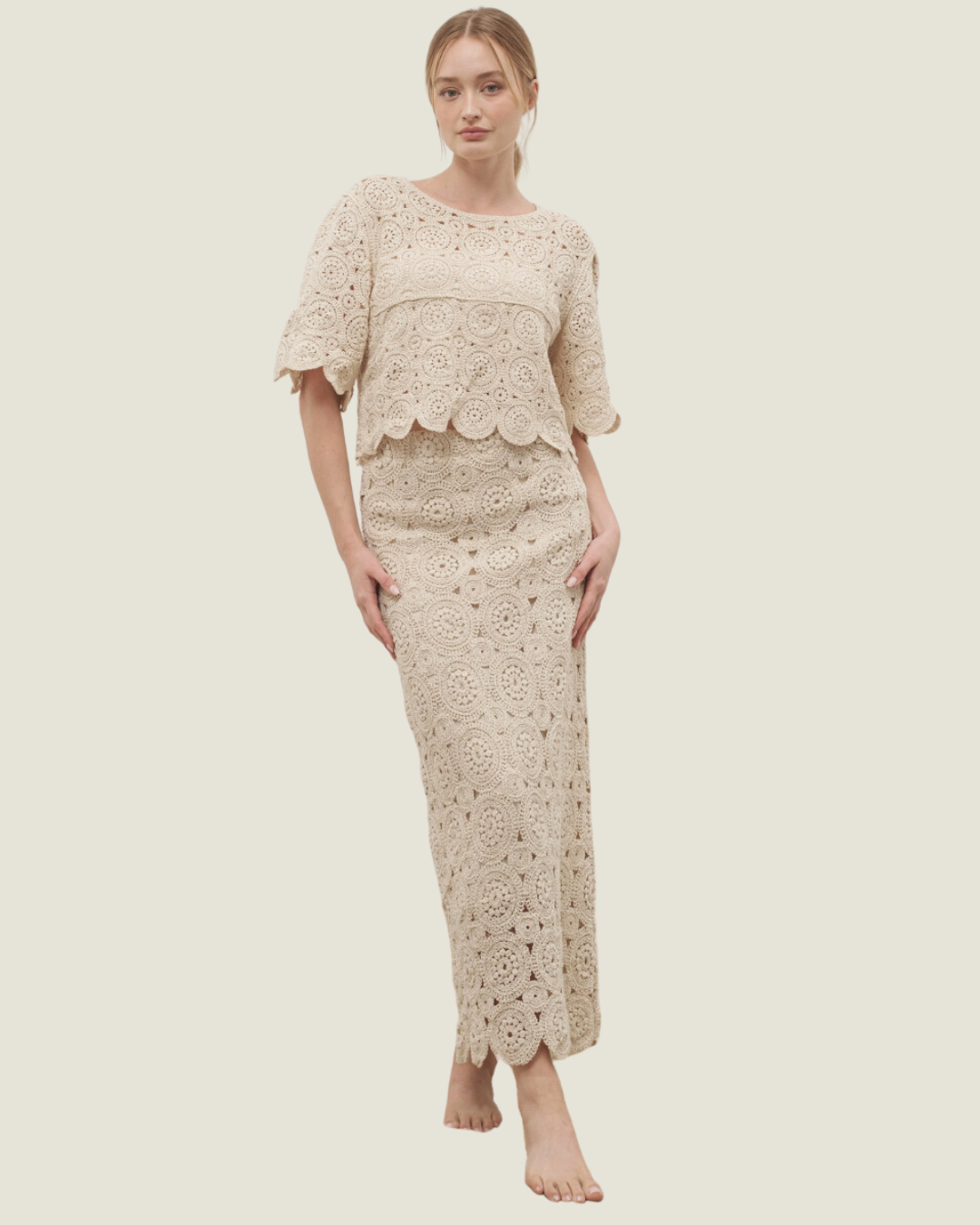 The Genesis: Scallop Hem Crochet Maxi Skirt