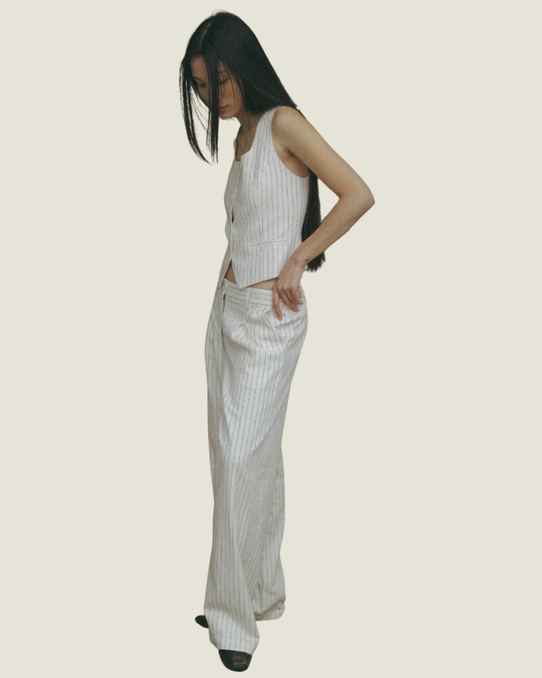 The Francesca: Ivory Pinstripe Pants