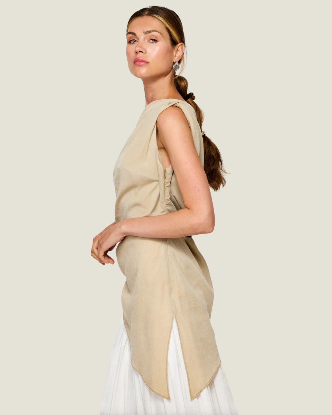 Laia One-Shoulder Longline Top– a statement asymmetrical blouse by Line & Dot available at Love Celine a women’s boutique in SWFL.