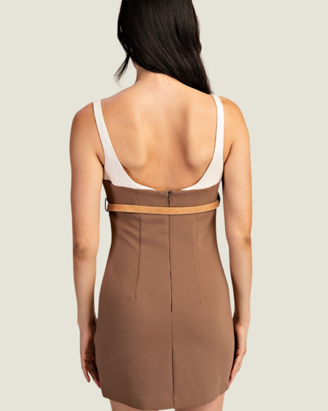 The Carmen: Belted Woven Mini Dress with Contrast Combo