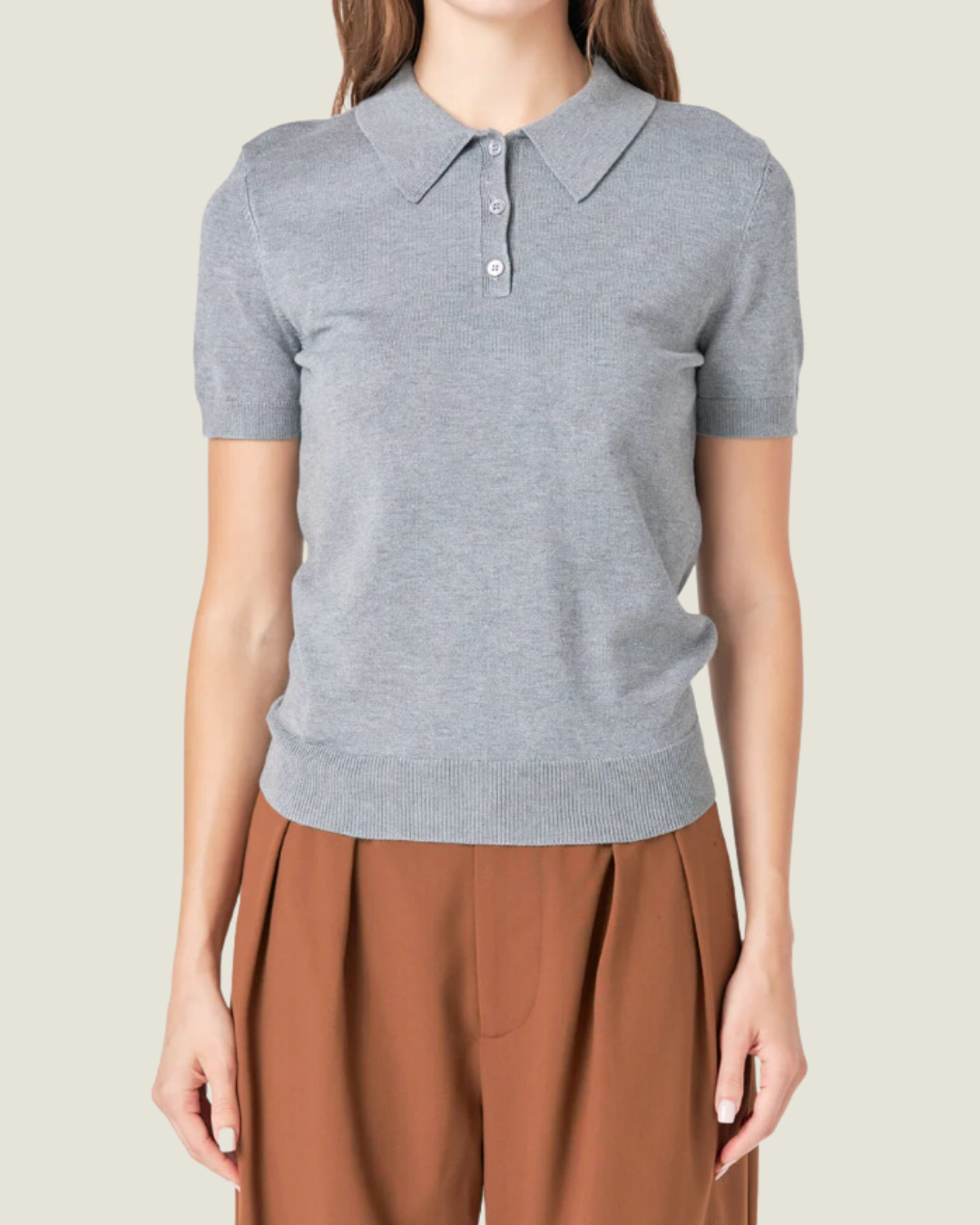 The Bev: Grey Collared Short Sleeve Sweater