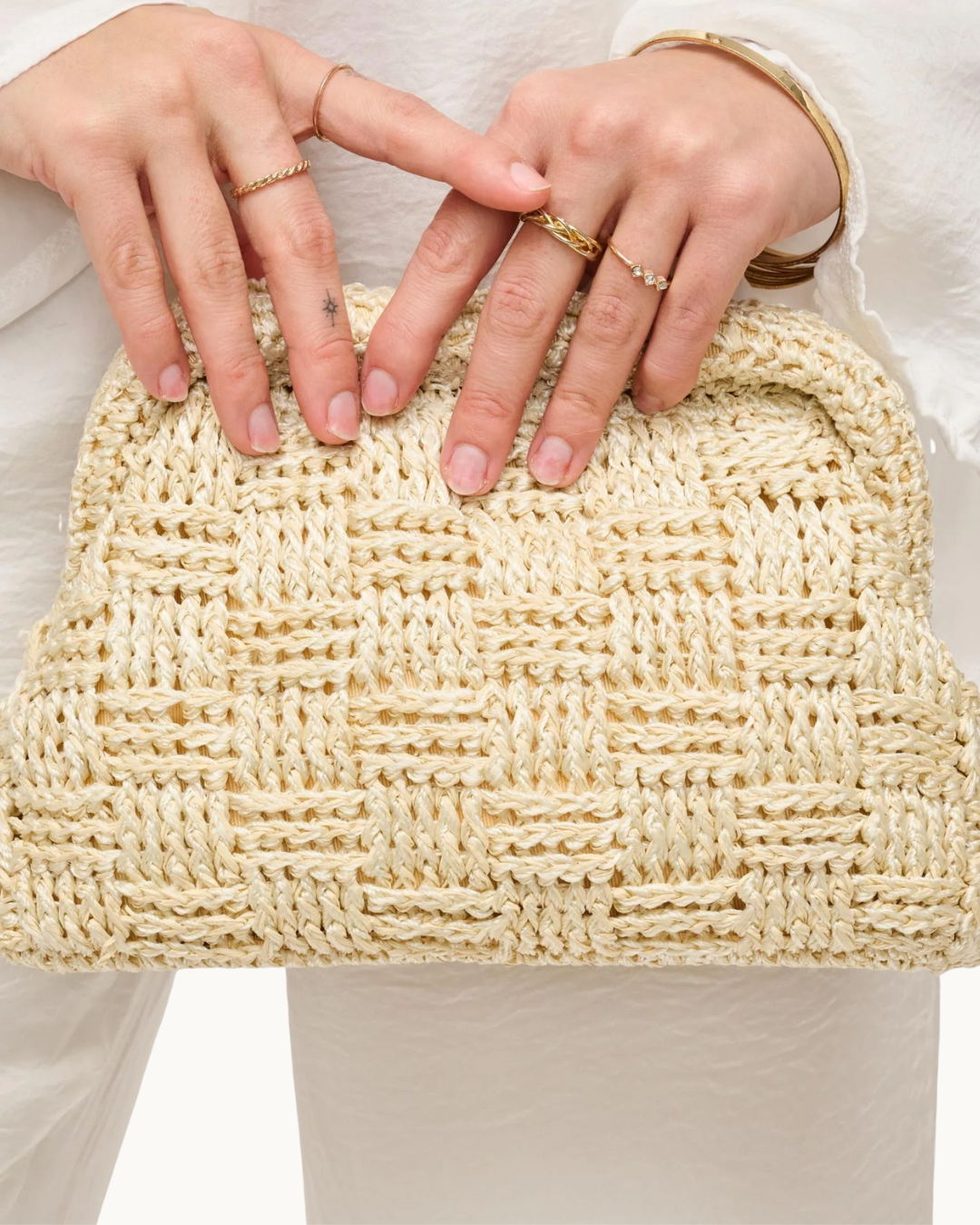 The Annie: Woven Cream Clutch