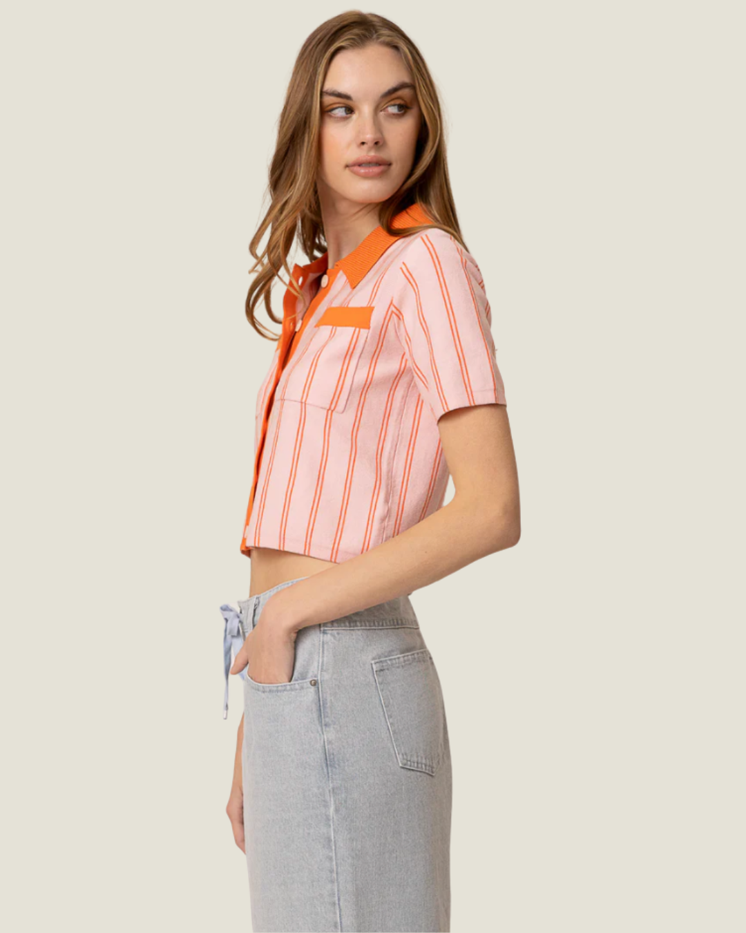 Rheba Striped Collared Crop Top