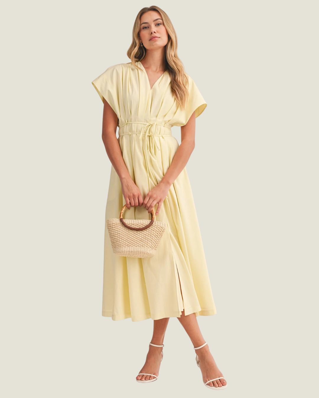 Adrienne Yellow Tie Waist Midi Dress