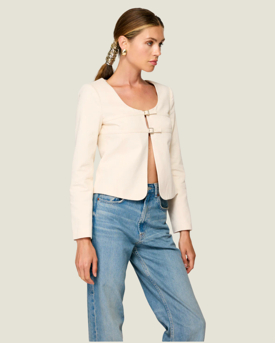 Devin Cropped Hook Front Jacket