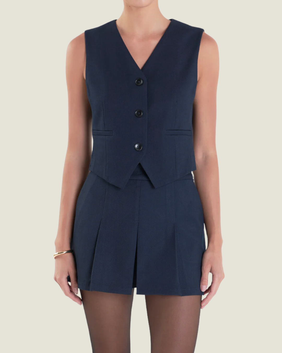 Navy Sleeveless Twill Vest