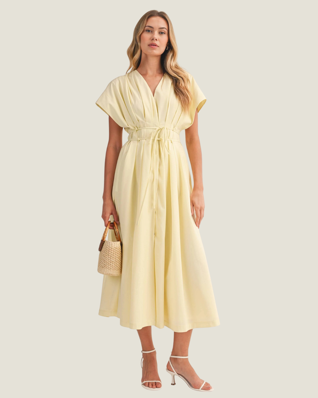 Adrienne Yellow Tie Waist Midi Dress