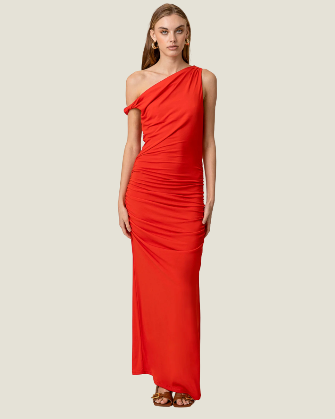 Erina Red Asymmetrical Maxi Dress