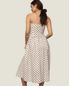 The Juliana Strapless Polkadot Midi Dress- a strapless dress with a drop waist by Endless Rose.Available at Love Celine a women’s boutique in SWFL.