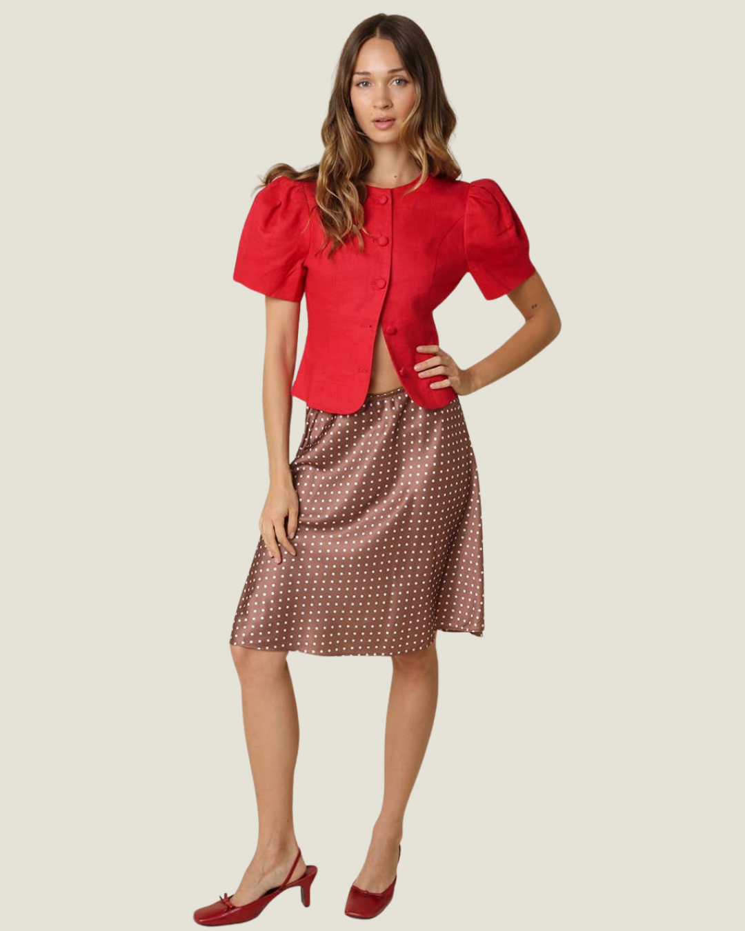 Nataly Puff-Sleeve Button-Front Blouse