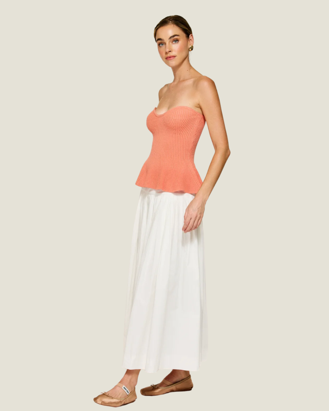 Saffy Strapless Ribbed Knit Peplum Top