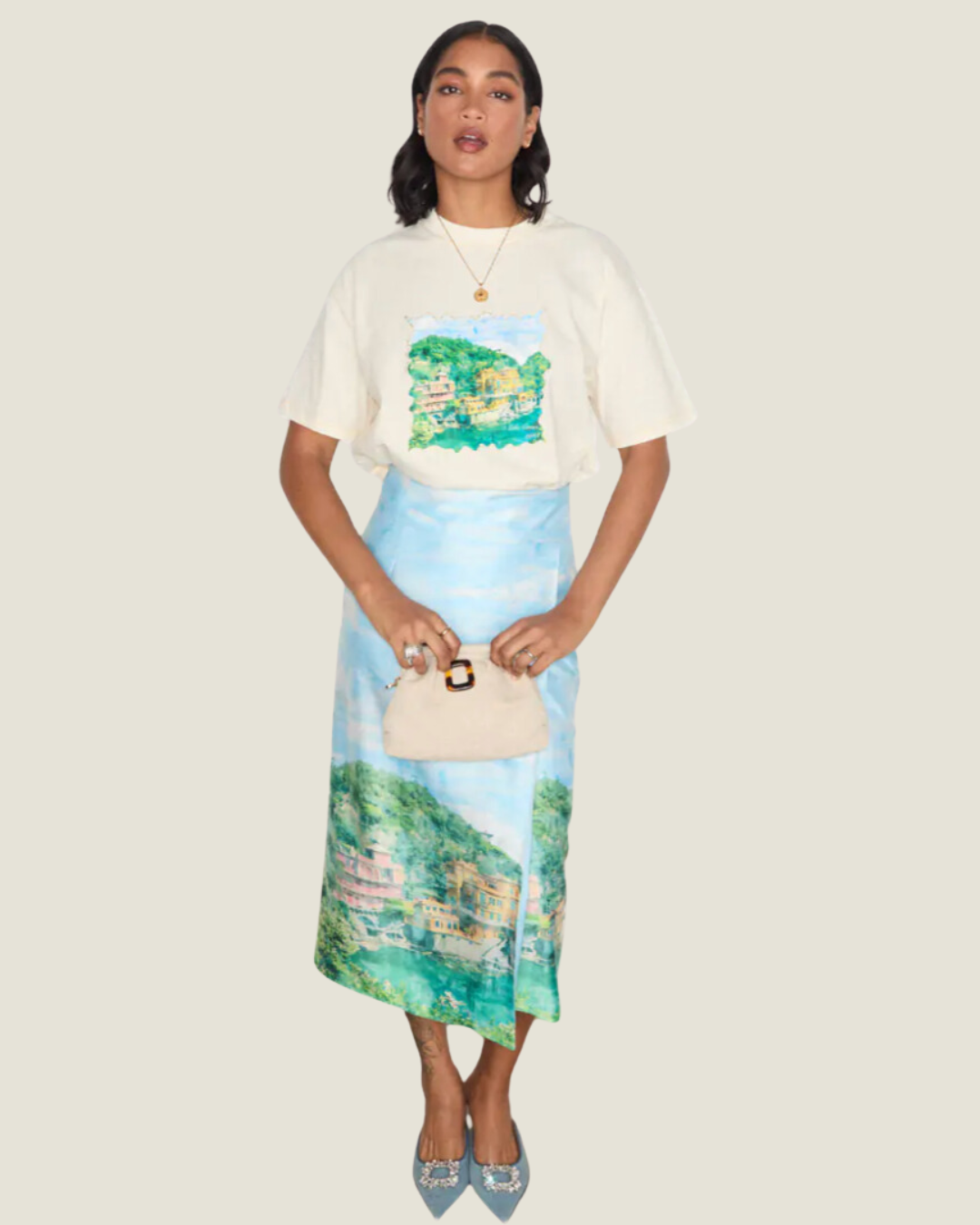 The Venice: Scenery Wrap Midi Skirt