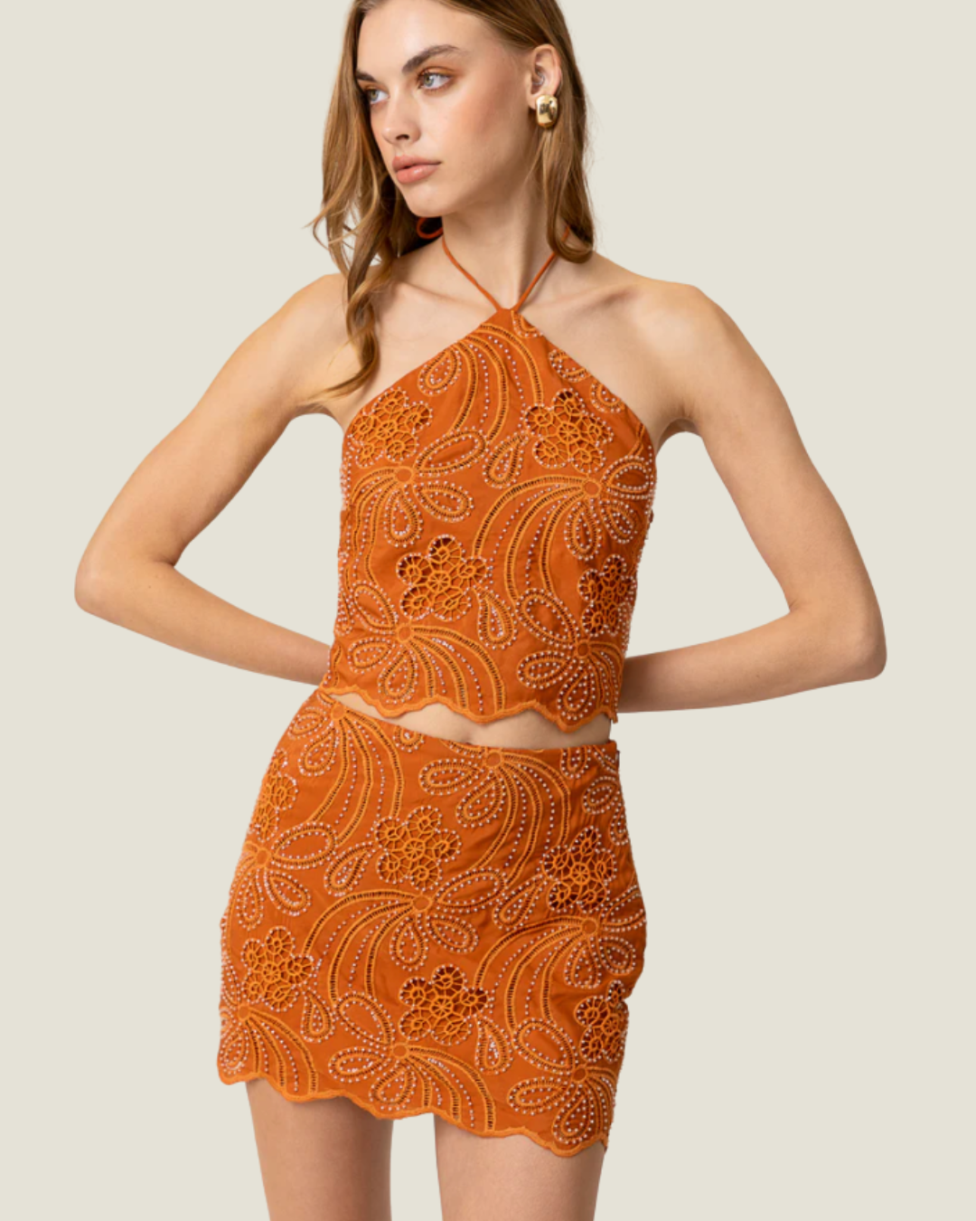 Isabella Embroidered Eyelet Mini Skirt– a statement embroidered and beaded mini skirt by Line & Dot available at Love Celine a women’s boutique in SWFL.