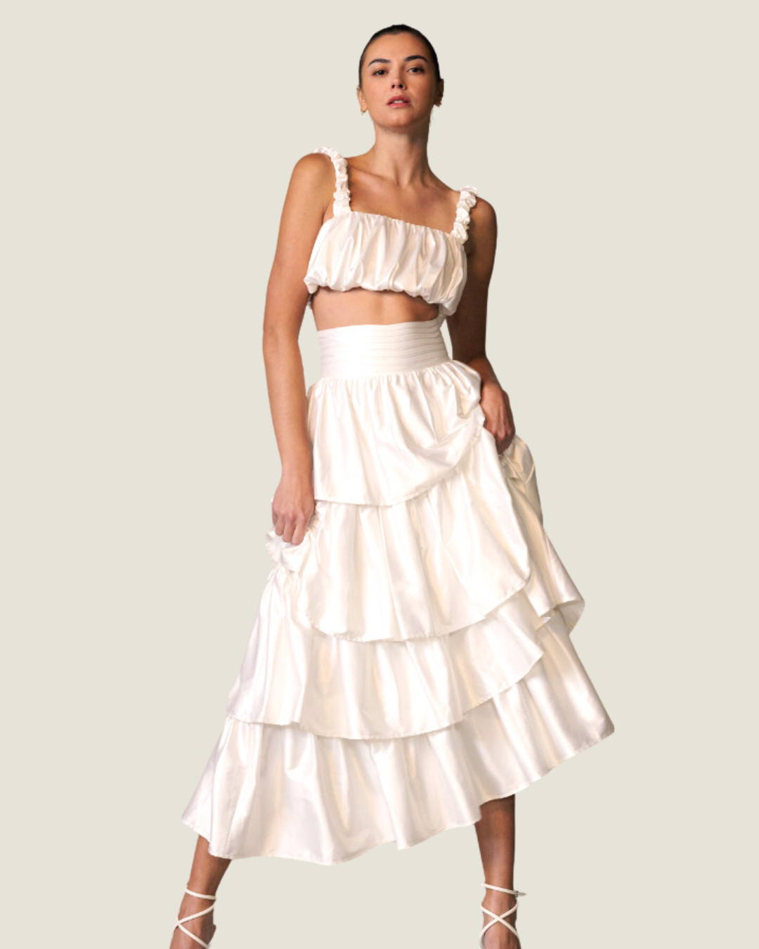 Jenn's OOTN: White High Waisted Satin Tiered Maxi Skirt