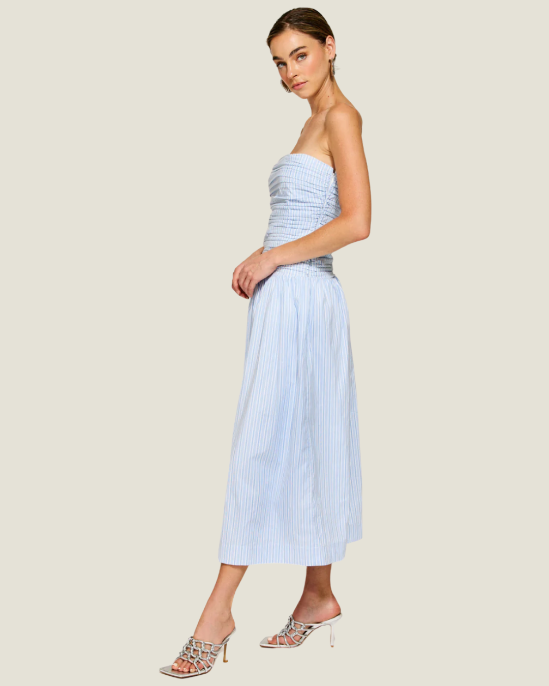 Darra Strapless Stripe Midi Dress
