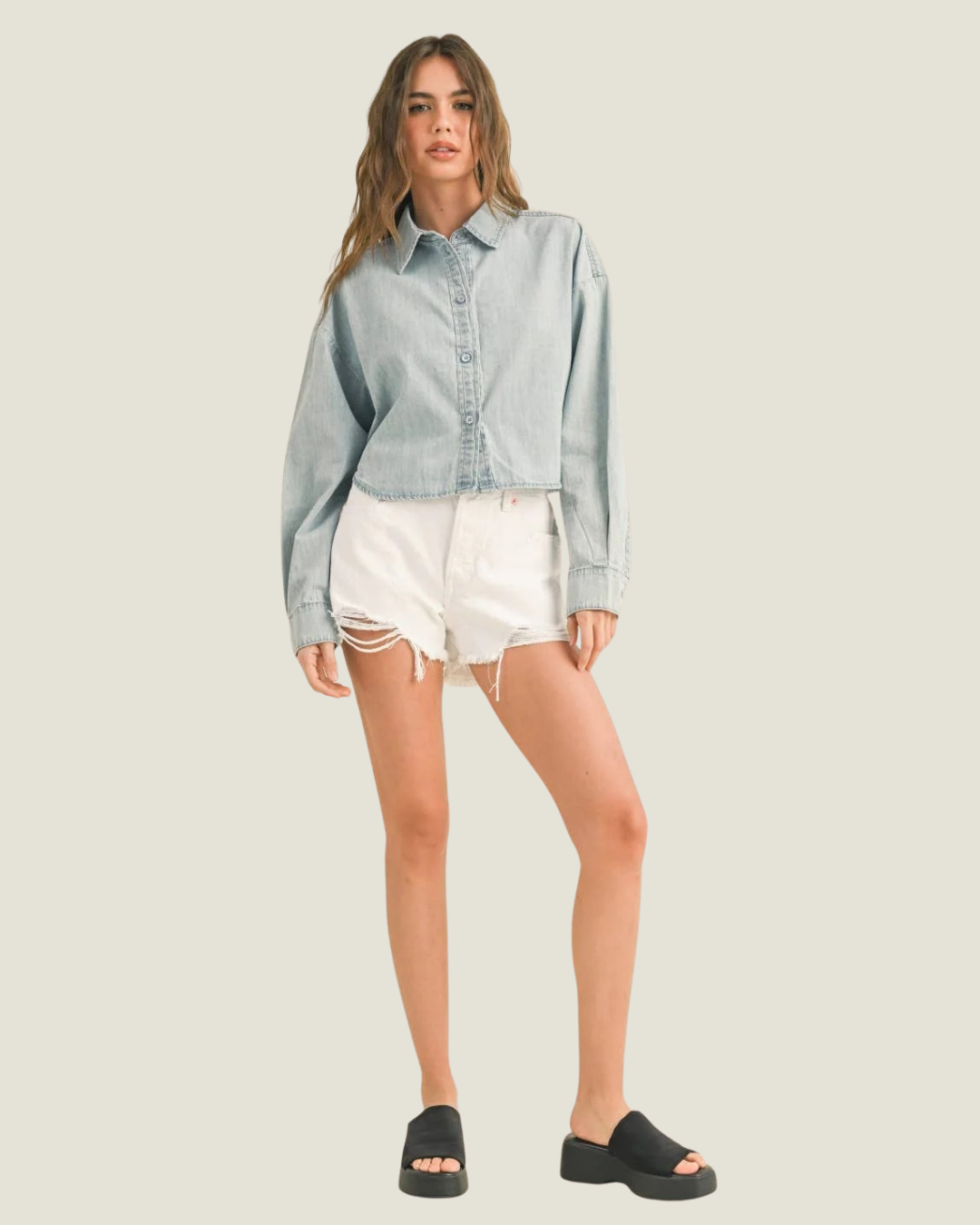 Rachel Cropped Denim Button Down