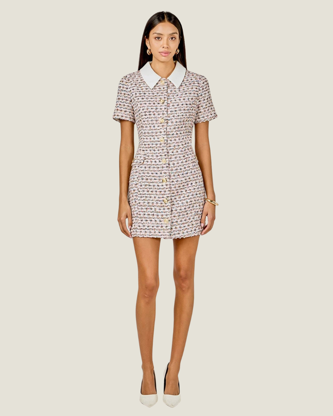 Violet Tweed Collared Mini Dress