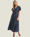 Adrienne Navy Tie Waist Midi Dress