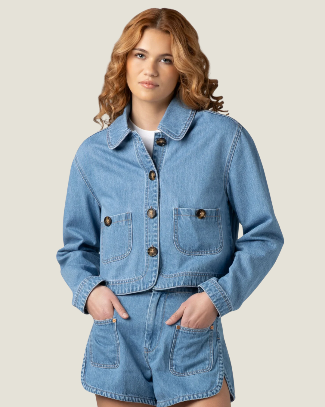 Camille Light Wash Cropped Denim Shirt