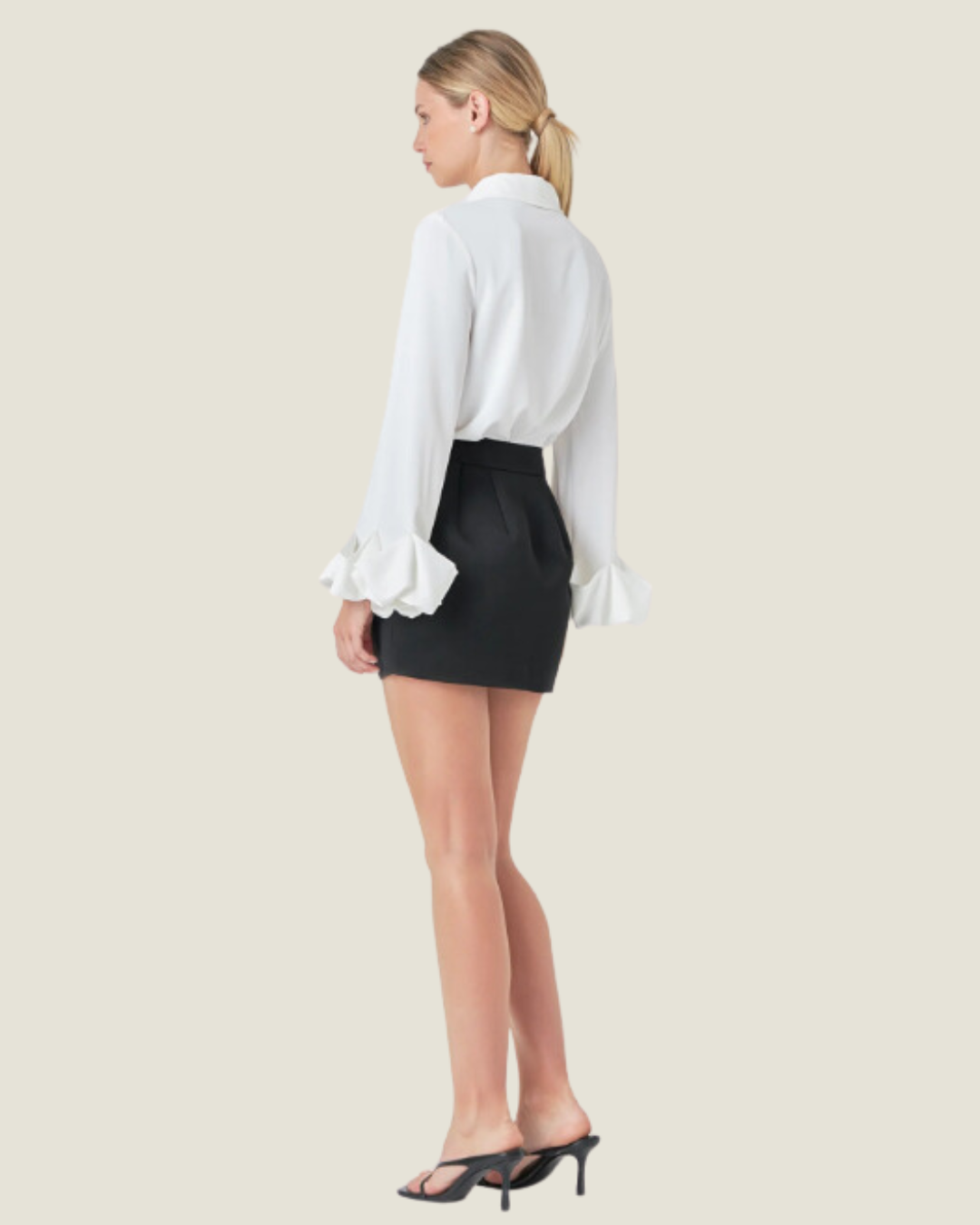 The Manhattan: Black Satin Pintucked Mini Skirt