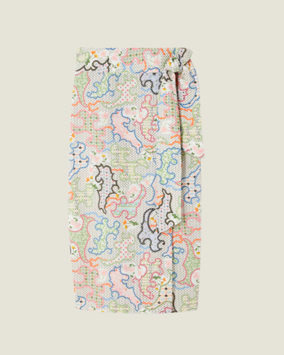 The Sarah: White Magnolia Multi Printed Jaspre Wrap Skirt