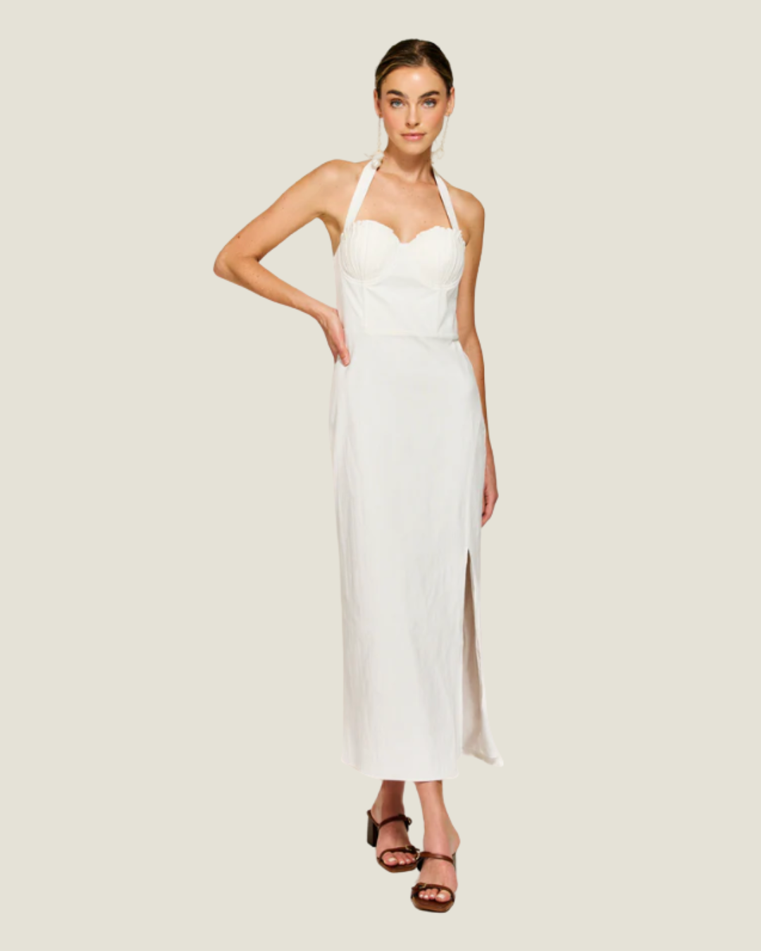 Fable Halter Bustier White Shell Midi Dress