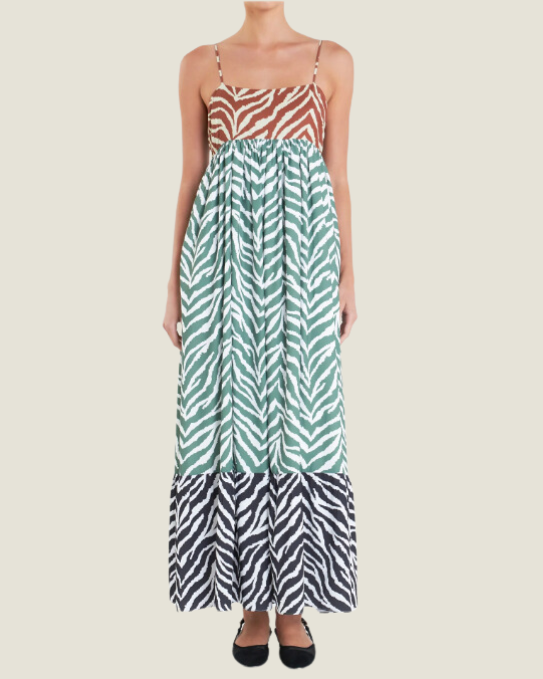 The Delaney: Zebra Print Color Block Maxi Dress