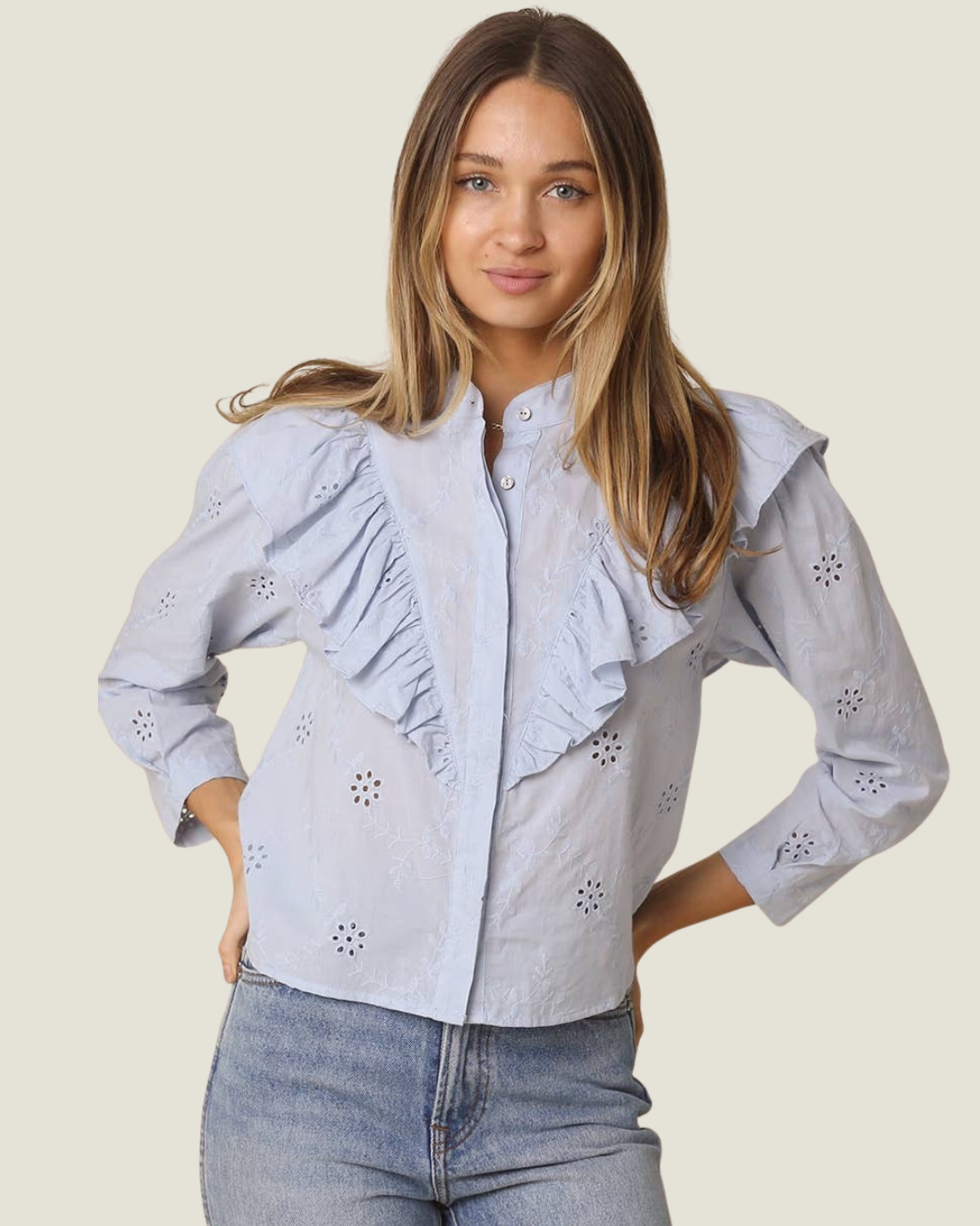Lia Eyelet Ruffle Detail Blouse