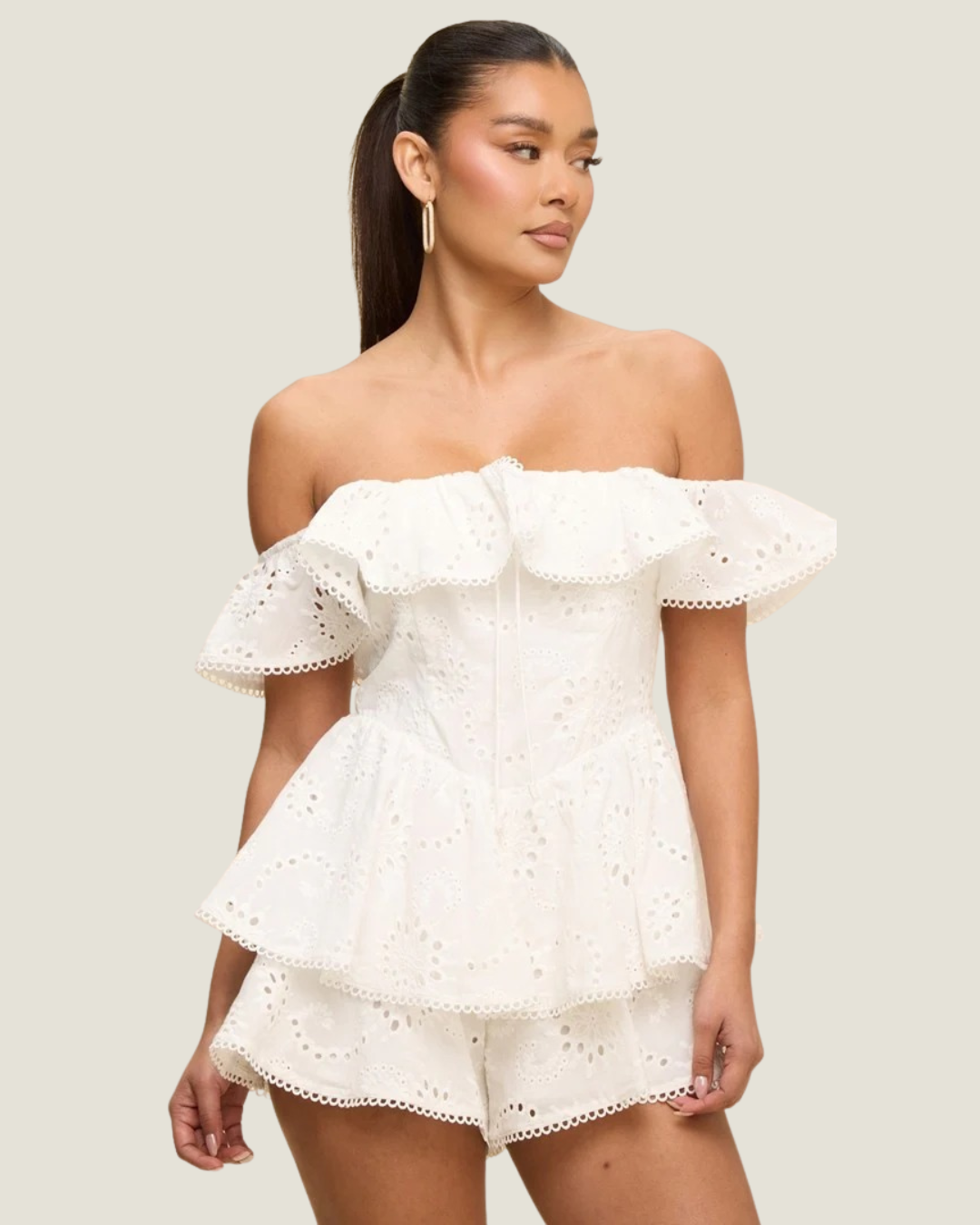 Luna Eyelet Off the Shoulder Romper