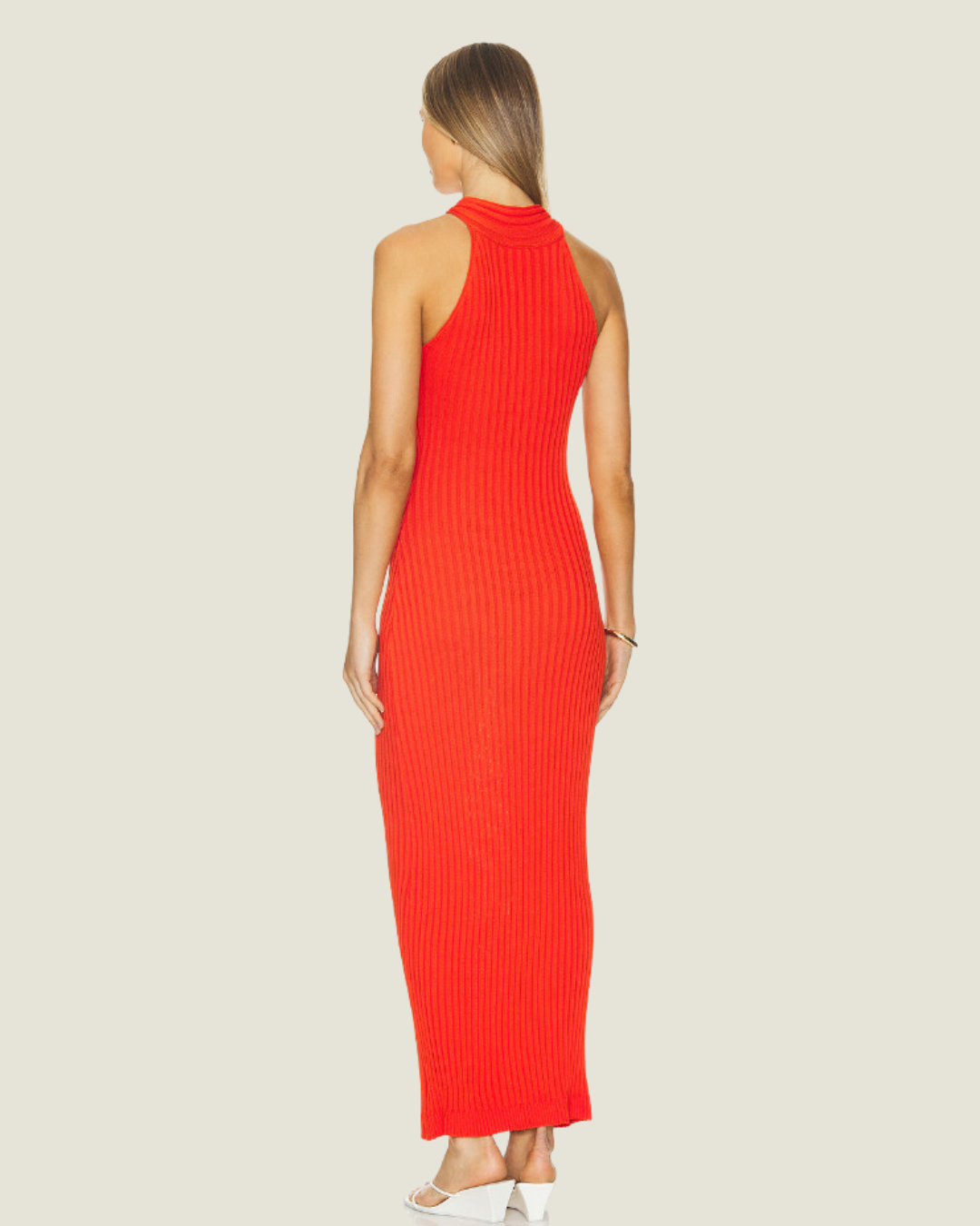 The Carbone: Red Knitted Halter Maxi Dress