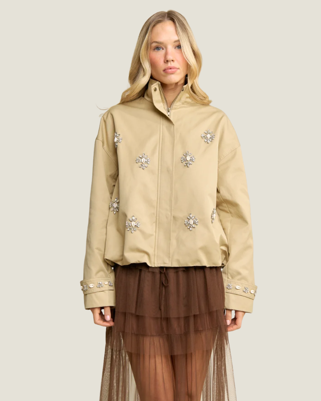 Sandy Embellished Cropped Trench
